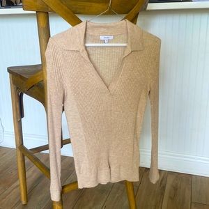 Reiss Women’s Ribbed Collarwd Sweater in Small. Oatmeal color